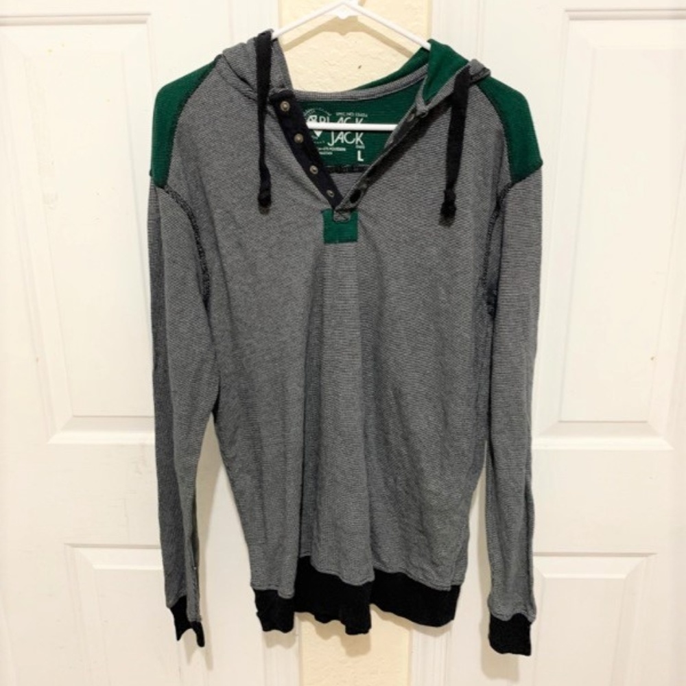 BlackJacket Grey and Black Pullover Green Hoodie.